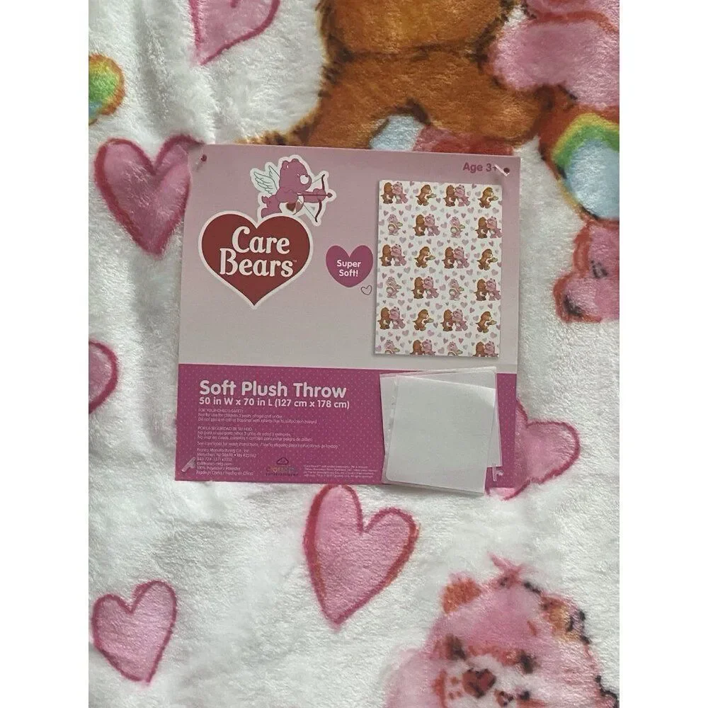 Care Bears Soft Plush Throw Blanket 50 X 70”‎ Kisses Hearts Love Valentines NEW